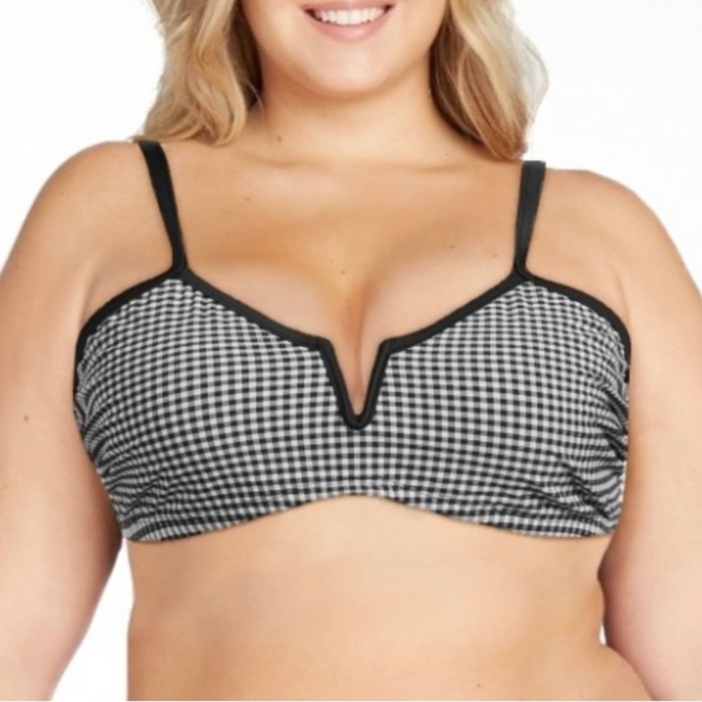 Time and Tru Women's 3X (24W-26W)  Black and White Check Square V Wire Swim Top
